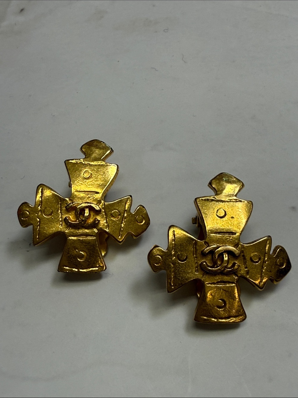 CHANEL Gold Cross-Form Clip-On Earrings with Interlocking CC